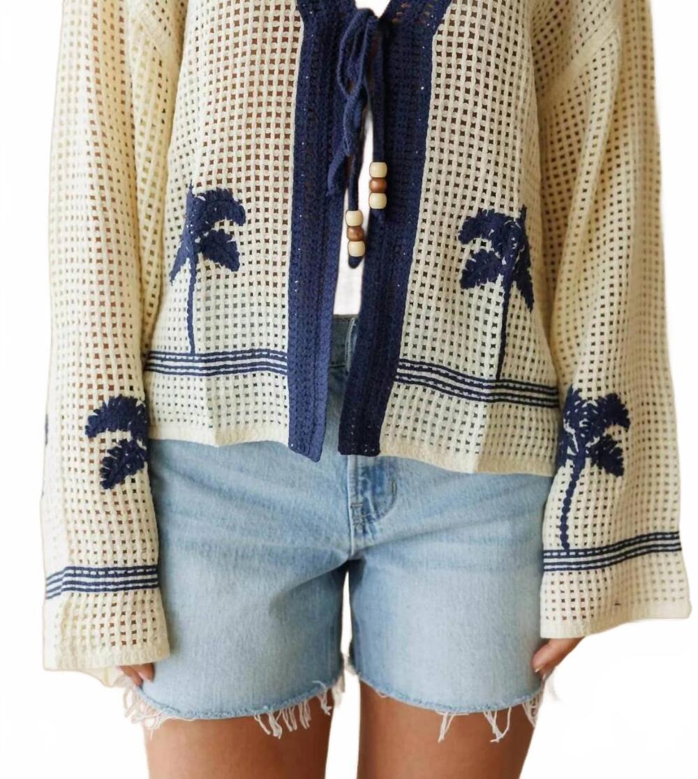 NEW BY TOGETHER women's palm coast crochet cardigan in beige